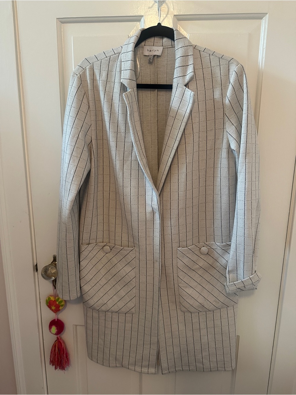 Anthropologie Cream Pinstripe Longline Haryn Blazer - Picture 3 of 11